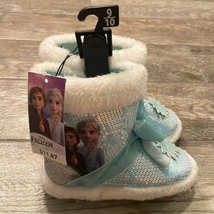 NWT Disney Frozen Girls Blue Sequin Boot Slippers - Size 9-10